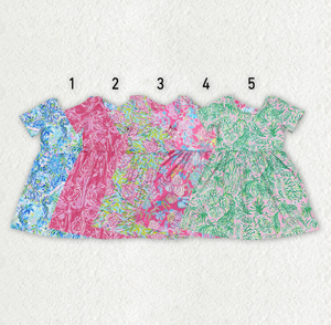 Abito casual floreale colorato ad acquerello per bambine, estivo, a maniche corte, lunghezza al ginocchio - Product Image 1