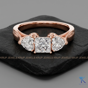 Anillo de Compromiso con 3 Diamantes CVD Cultivados en Laboratorio, Corte Princesa y Corazón, Oro Sólido, Certificado IGI, Regalo de Aniversario Moderno - Product Image 2