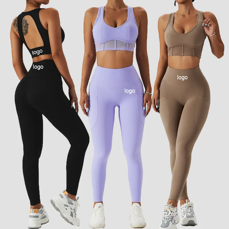 Rahat neon toptan fiyat eşleşen spor salonu Fitness setleri yeni setleri 2 parça dış giyim kadın iki parçalı kısa setleri