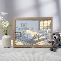 Dreifach Einstellbarer LED-Bilderrahmen mit Öko-Design, Batterie Inklusive, Modernes Einfaches Landschafts-Nachtlicht, Schwarzes MDF
