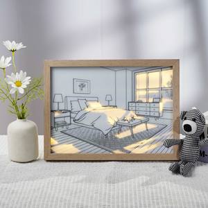 <span class=keywords><strong>Cadre</strong></span> <span class=keywords><strong>photo</strong></span> LED artistique à trois modes réglables, design écologique, batterie incluse, lumière nocturne moderne et simple, paysage, noir MDF - Product Image 5