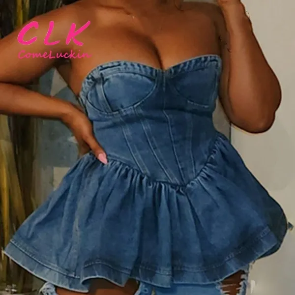 2023 Outono Sexy Denim Coletes Para As Mulheres Sem Mangas Patchwork Ruffles Temperamento Tanque Tops