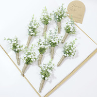 Boutonnière artificielle en gypsophile avec cordon de chanvre, fleur rustique blanche pour décoration de mariage et de fête, vente en gros