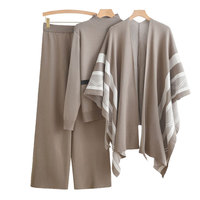 Manteau Tricoté Personnalisé 3 Pièces, Cardigan, Pull Rayé, Pantalon Large en Maille pour Femmes Vêtements d'Hiver de Sororité