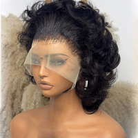 Perruque Courte Bob Bouclée en Cheveux Humains Brésiliens Naturels Pas Chers, Perruque Lace Frontale en Cheveux Humains, Perruques Frontales HD Lace pour Femmes Noires
