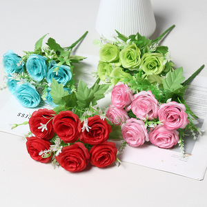 Fleurs artificielles en soie Lichao, roses rouges, roses, vertes, bleues, décorations de mariage, décorations pour la maison, accessoires de photographie en extérieur - Product Image 1