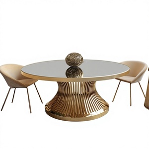 Tables et chaises en acier inoxydable de haute qualité, modernes, élégantes, pour la <span class=keywords><strong>location</strong></span>, les hôtels, les événements, les salles à manger, plateau en verre trempé, salon - Product Image 1