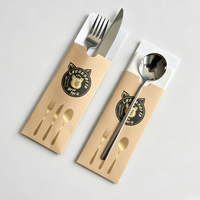Porte-couverts en papier personnalisé, étui en papier pour couteau, fourchette, cuillère, sac à couverts jetables écologiques en papier pour service de traiteur