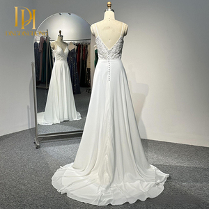 Nuovo abito da sposa bianco fatto a mano profondo V senza maniche Design lungo fino al pavimento di lusso in pizzo ricamato abito da ballo da sposa