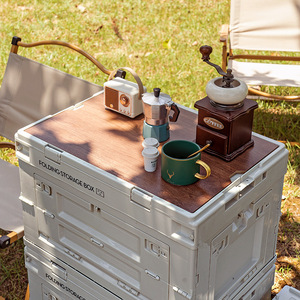 Folding <b>Storage</b> <b>Box</b> With Wooden Lid Extra Large Size Foldable Outdoor Camping Car <b>Storage</b> Rectangle Warm Gray - Product Image 3