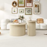 Ensemble de tables basses gigognes Combohome, 2 tables d'appoint modernes avec base cannelée, plateau en verre et bambou, style minimaliste pour salon