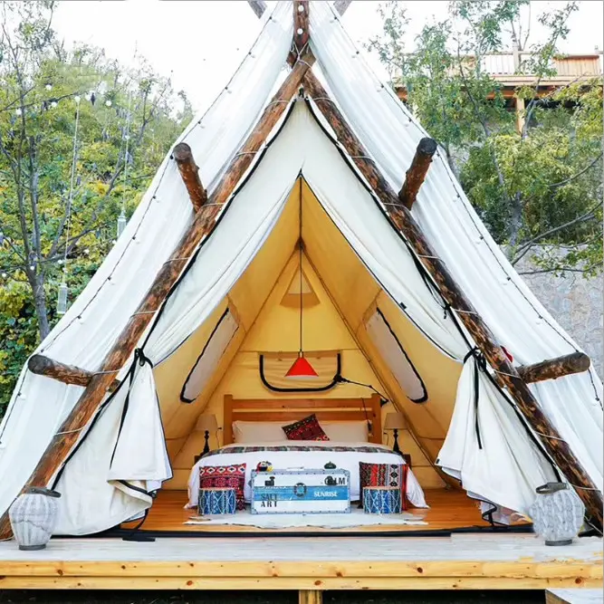 नई डिजाइन फैक्टरी मूल्य पर्यावरण के अनुकूल घर निविड़ अंधकार डेरा डाले हुए आउटडोर सफारी yurt कपास कैनवास glamping होटल तम्बू