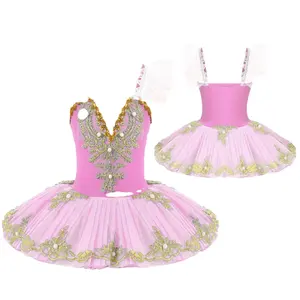 Professional Swan Lake Tutu Costume Sequin Camisole Ballerina Dresses For Girls