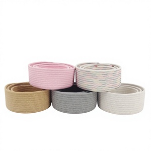 Panier de rangement rond moderne et minimaliste en corde de coton tressée à la main, modèle <span class=keywords><strong>24</strong></span> CD, télécommande, papeterie, cartes magnétiques, multicolore - Product Image 1