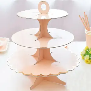 X091 supports à gâteaux à trois niveaux papier carton blanc avec dentelle dorée vente chaude décorations de dessert d'anniversaire pour la cuisine à la maison - Product Image 5