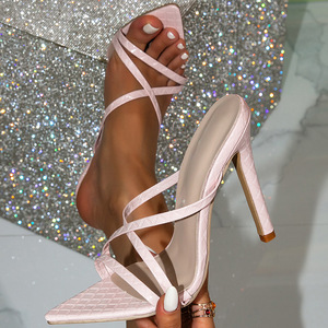New Fashion Modern design <b>Women</b> Rhinestone Ankle Strap High Heel Sandals Square Toe Block Stiletto Summer Dress <b>Shoes</b> - Product Image 2