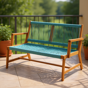 Banco de Patio de Madera de Acacia para 2 Personas, Color Turquesa, Muebles de Exterior para Balcón, Diseño Contemporáneo y Duradero - Product Image 2