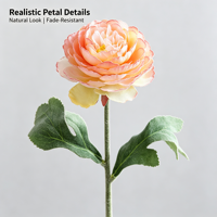 Fleur de Renoncule Artificielle Multicolore Effet Naturel, Tige Unique avec Feuilles Floquées, pour Décoration de Mariage, Fête, Maison, Table et Arrangements en Vase