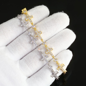 Luxury Gold Plated 5MM Iced Out <b>Chain</b> Bracelet Elastic Clasp Small <b>Cross</b> Design Bling Zircon Stones Fine Jewelry - Product Image 6