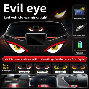 Lettre lumineuse LED solaire dynamique pour vitre de voiture, yeux de démon animés, lumière d'ambiance, rechargeable Type-C, accessoire de décoration pour voiture et SUV - Product Image 4