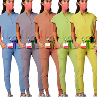 Tenues médicales élégantes pour femmes : ensembles de blouses et pantalons jogger à cordon en tissu extensible doux, couleurs vives, pour infirmières