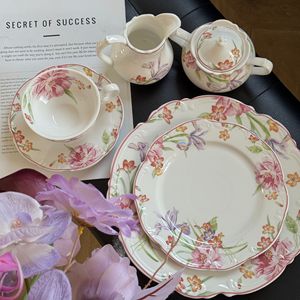 Bol en céramique rose floral vintage <span class=keywords><strong>de</strong></span> style français, tasse à café, soucoupe, assiettes à soupe, à dessert, à pâtes - Vaisselle haut <span class=keywords><strong>de</strong></span> gamme compatible micro-ondes - Product Image 2