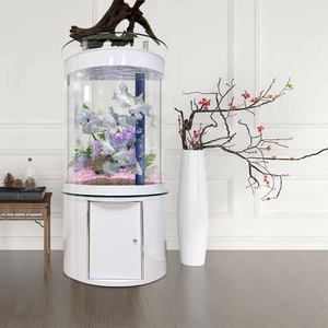 현대식 실내 반원형 바닥 필터형 거실용 유리벽 산소 어항 (금붕어 수조) - Product Image 2