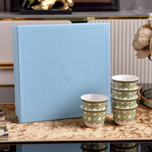 Middle Eastern Style Colorful Modern Minimalist Bone China 6 Tea <b>Cups</b> with Saucers Gift Box - Product Image 1
