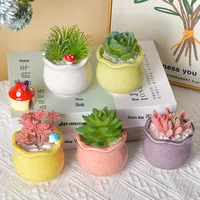 Set Kombinasi Pot Bunga Keramik Ramah Lingkungan dengan Lapisan Glaze Gaya Macaron untuk Berkebun Kreatif di Rumah
