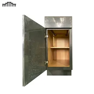 New Arrival HDF Grey Paint Framed Structure Flat Panel Door Kitchen Base Cabinet With Plywood Screw Drawer Box In Natural Finish