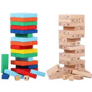 Blok susun kayu beech alami permainan papan menara tumbling blok bangunan kayu mainan anak-anak