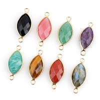 Pendentifs connecteurs en pierre naturelle 11x25mm à deux trous, forme œil de cheval, pour la fabrication de bijoux, accessoires de collier et bracelet DIY