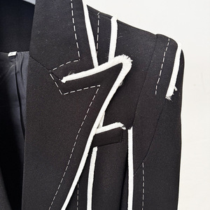 Elegante Giacca da Ufficio Formale a Maniche Lunghe, <span class=keywords><strong>Blazer</strong></span> <span class=keywords><strong>Nero</strong></span> con Cuciture a Contrasto e Risvolto a Punta per <span class=keywords><strong>Donna</strong></span> - Product Image 4