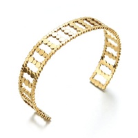 Yiwu Aceon Velle Acier Inoxydable Géométrique Plein Mini Disque Creux Bande Motif Waved Bord Or Rond Cercle Ouvert Manchette Bracelet