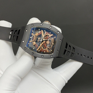 Men's Black Ceramic <b>Automatic</b> Mechanical <b>Watch</b>, Tonneau-Shaped <b>Skeleton</b> Sports <b>Watch</b> - Product Image 3