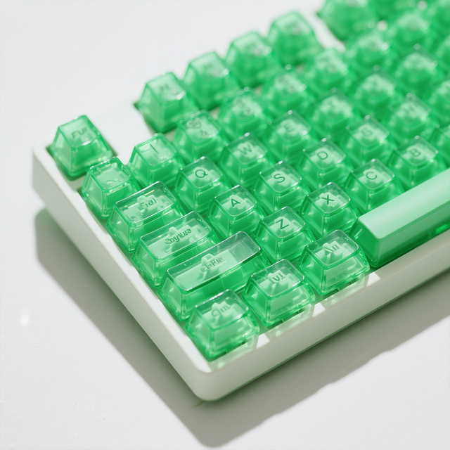 TechRexy Forest Glow Translucent Keycaps-122 Keys Thick Resin Hybrid Design Gradient Green Legends Frosted Sidewalls Customized