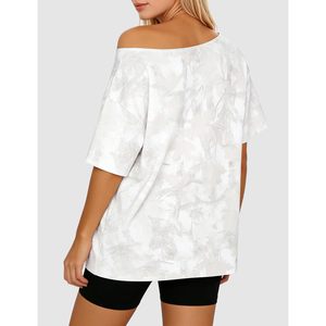 Women Off The Shoulder Camo T Shirt Short Sleeve Oversized Boat Neck <b>Top</b> Casual Everyday Wear Breathable Polyester - Product Image 4