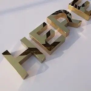 Lettres de miroir doré de haute qualité Enseigne LED personnalisée pour bureau/boutique/enseigne commerciale