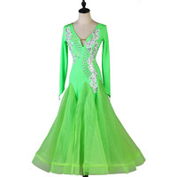 Nouvelle robe de danse de salon moderne avec strass, jupe ample, costume de performance pour concours de danse sociale standard