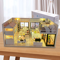 Kit de maison de poupée en bois Hamaileon DIY, chambre à coucher avec piano, bleu, kit de maison miniature DIY avec lumière LED, housse anti-poussière, décoration, cadeau pour adultes
