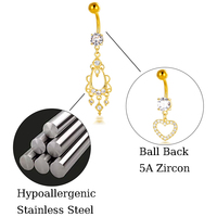 Nouvelle mode Maina : Piercings de nombril imitation or avec longue chaîne, papillon et zircon 5A, bijoux de corps