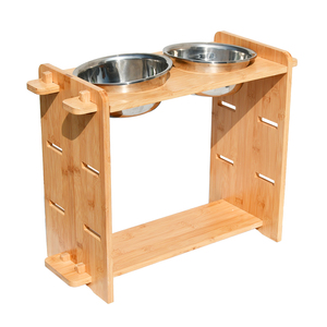 YOULIKE Comedero Elevado Ajustable <span class=keywords><strong>en</strong></span> Altura, Soporte <span class=keywords><strong>de</strong></span> Bambú con Dos Tazones <span class=keywords><strong>de</strong></span> Acero Inoxidable para Perros y Gatos, Estante para Alimentación <span class=keywords><strong>de</strong></span> Mascotas - Product Image 1