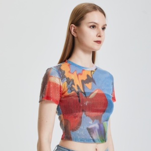 Primavera ed estate nuove donne Sexy sottili moda collisioni colore stampato <span class=keywords><strong>Top</strong></span> - Product Image 2