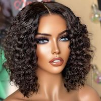 Perruque Courte Bob Bouclée Péruvienne en Cheveux Humains Vierge Remy, Perruque Bob Bouclée Sans Colle avec Dentelle HD pour Femmes Noires