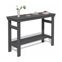 Table de bar rectangulaire d'extérieur en HDPE, surface imitation bois résistante aux intempéries, trou pour parasol de 1,6 pouce pour jardin, balcon, terrasse
