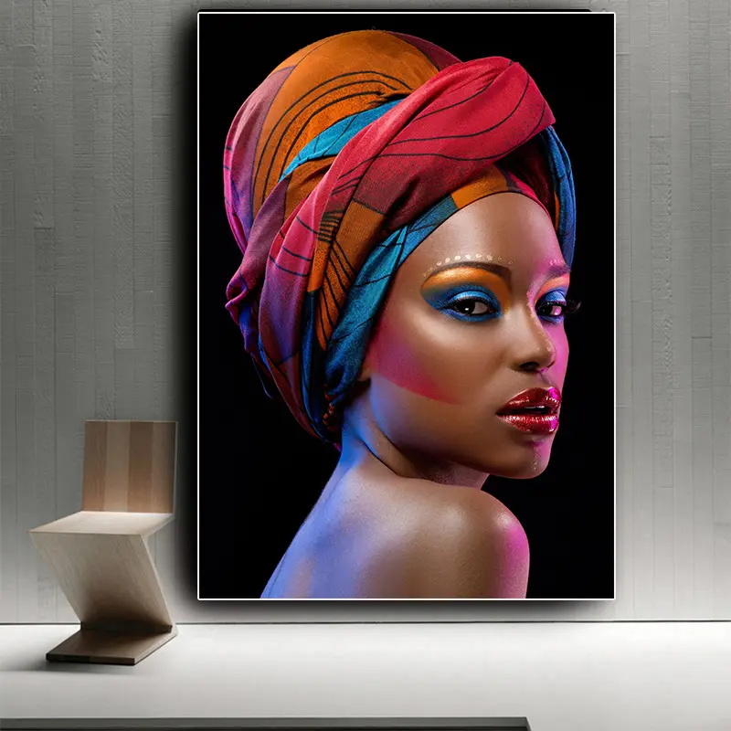 Pintura acrílica feminina africana, pintura africana sexy preta de lábios vermelhos quadros escandinavo pintura africana