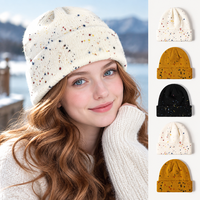 Bonnet en tricot à pois effet éclaboussures artistiques, couleur unique, coupe-vent, avec revers, chaud pour l'hiver, idéal pour le cyclisme et les courtes sorties en extérieur