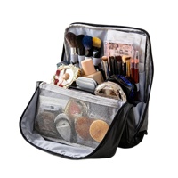 Trousse de Maquillage de Voyage en Cuir PU Grande Capacité avec Compartiments pour Pinceaux, Organisateur de Toilette Autoportant et Séparé