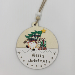 Christmas Wooden <b>Ornaments</b> Round <b>Car</b> Tree Design With Hemp Rope For Home Decoration - Product Image 3