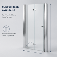 Porte de douche pliante en verre trempé avec quincaillerie chromée pour cabine de douche d'angle, sur mesure, vente en gros